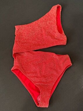 Beach Riot Celine One Shoulder Cutout One Piece Swimsuit Red - Size M